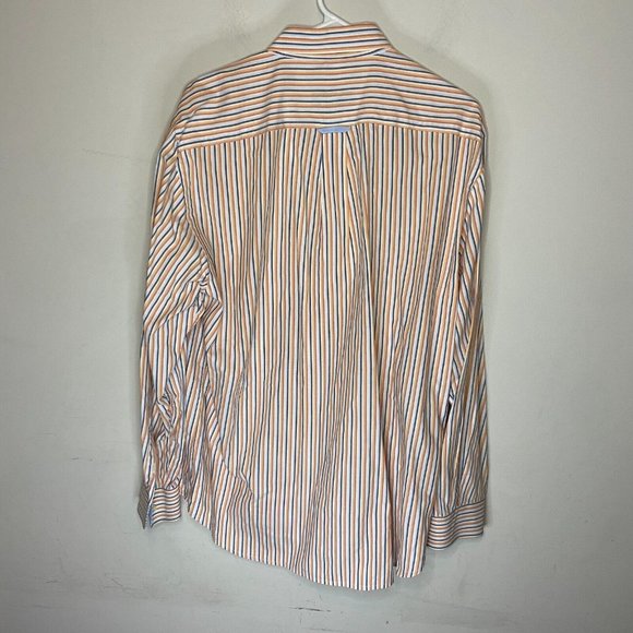 Barbour Men L Button Down Shirt Orange Vertical Stripe Long Sleeve Collared - Picture 3 of 10